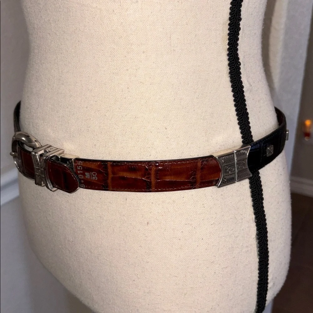 EUC Vintage Brighton black brown croc leather reversible twist belt Size M
